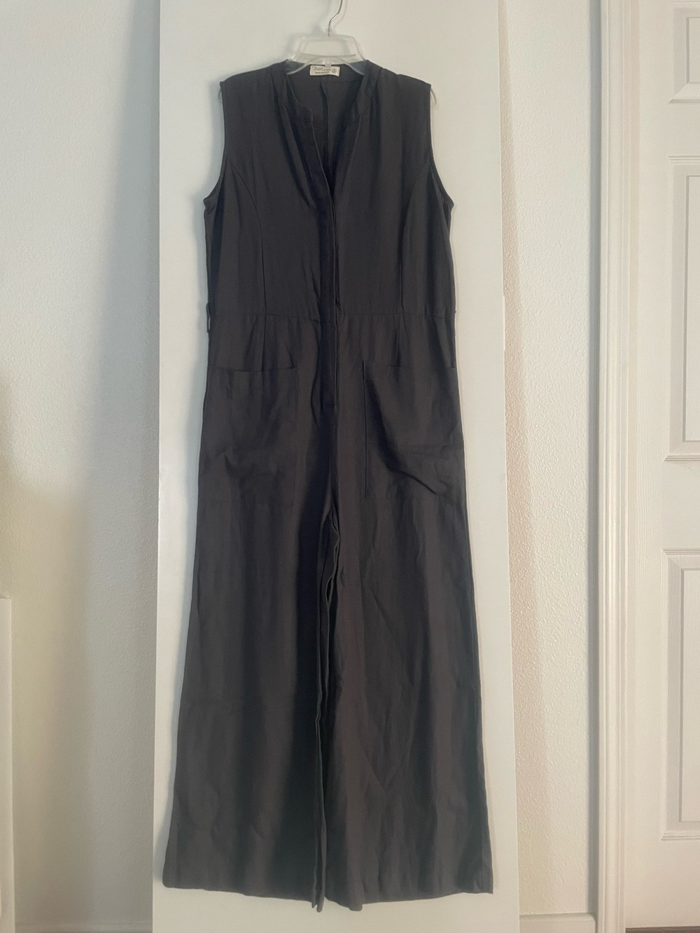 Just Living Linen Blend Jumpsuit V Neck Wide Leg Pants Sleeveless Grey NWOT